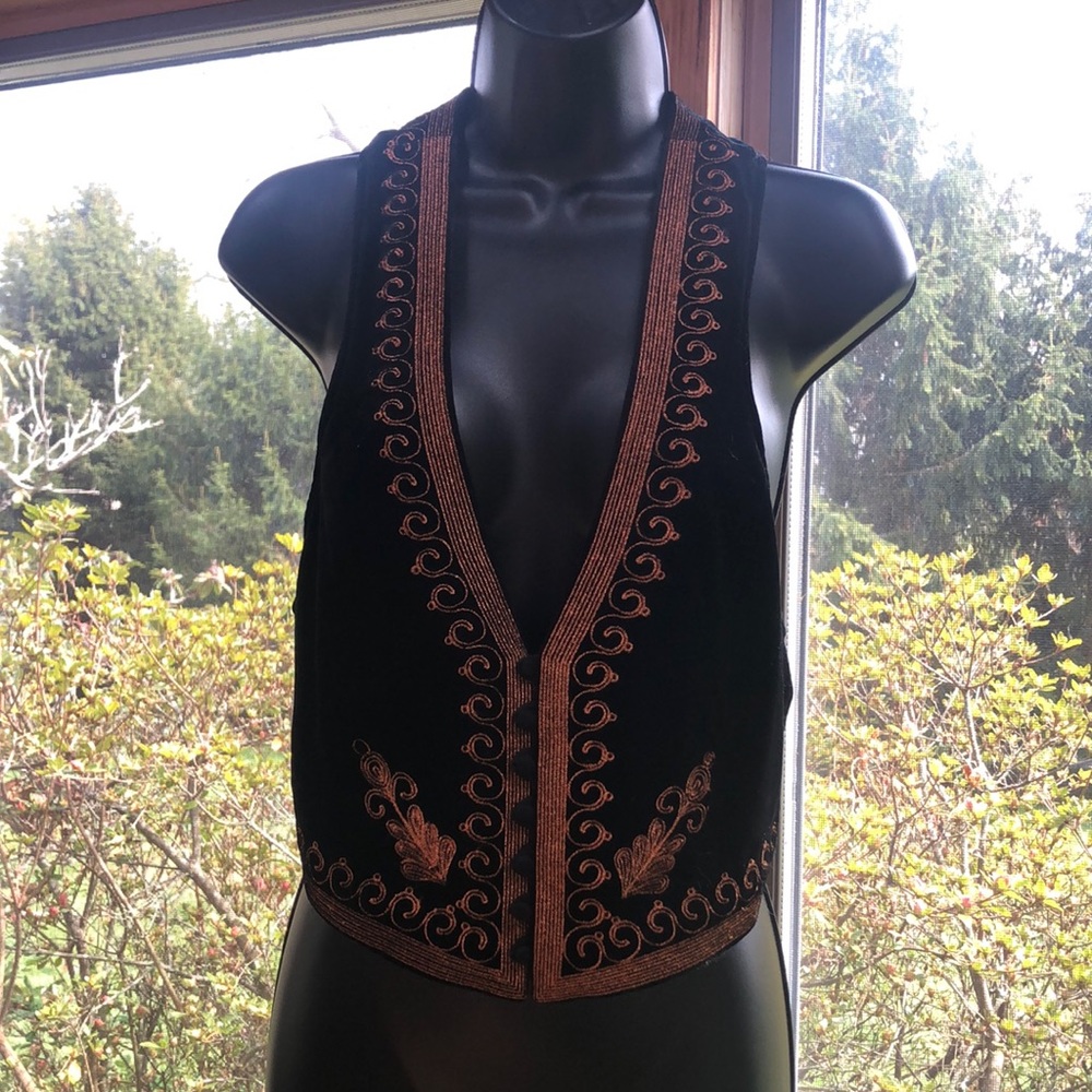 Black Velvet and Rose Gold Embroidery Free People Vest